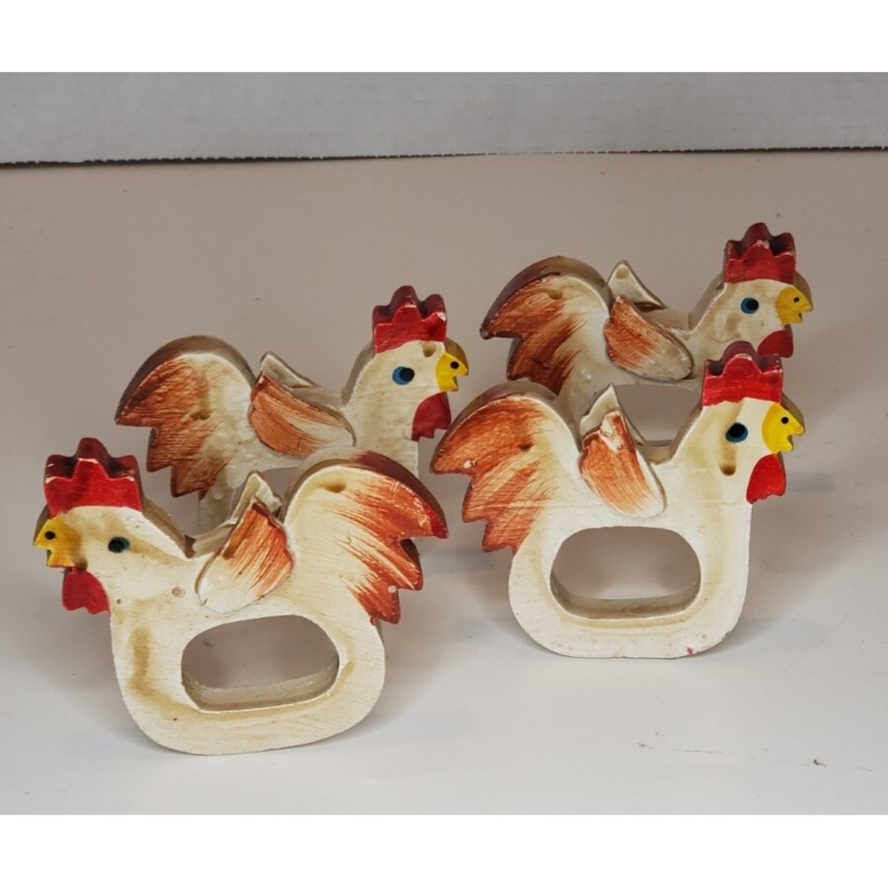 Vintage Vera Neumann Rustic Rooster set of 4 napkin holders.